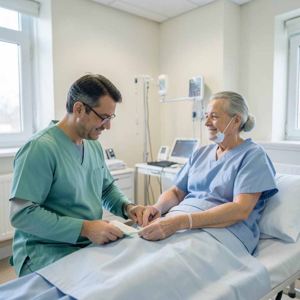 Group portrait style photo representing patients and clinical staff in a therapy setting, warm and friendly in tone