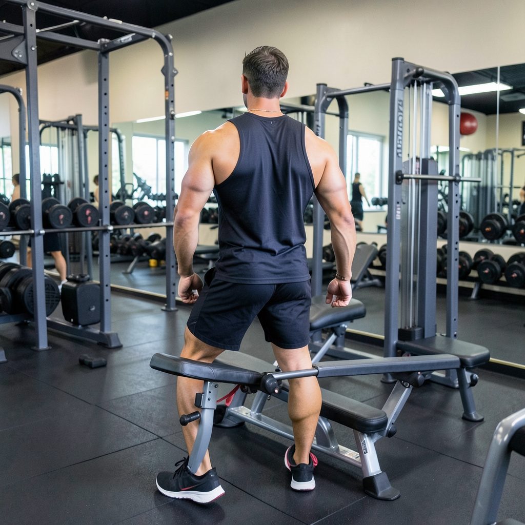 Interior of a gym space with exercise equipment and an open training floor, warm neutral tones and natural light